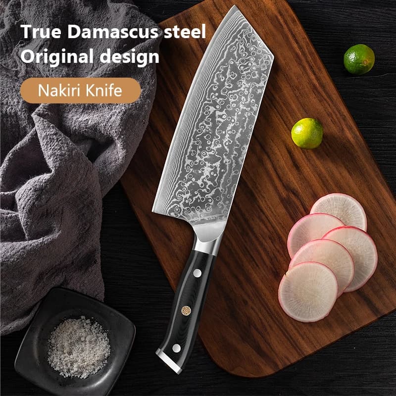 Coltello Nakiri da 7,5 pollici Coltello da chef in acciaio di Damasco a 67 strati Coltello da cucina professionale per tagliare la carne Coltello per verdure Strumenti di cottura