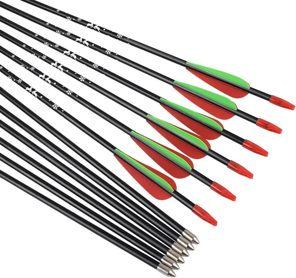 12PCS Archery Recurve Bow Arrows Fiberglass Arrow 24/26/28 Inch Hunting Shooting Practice Target for Beginners Kids Youth Sport