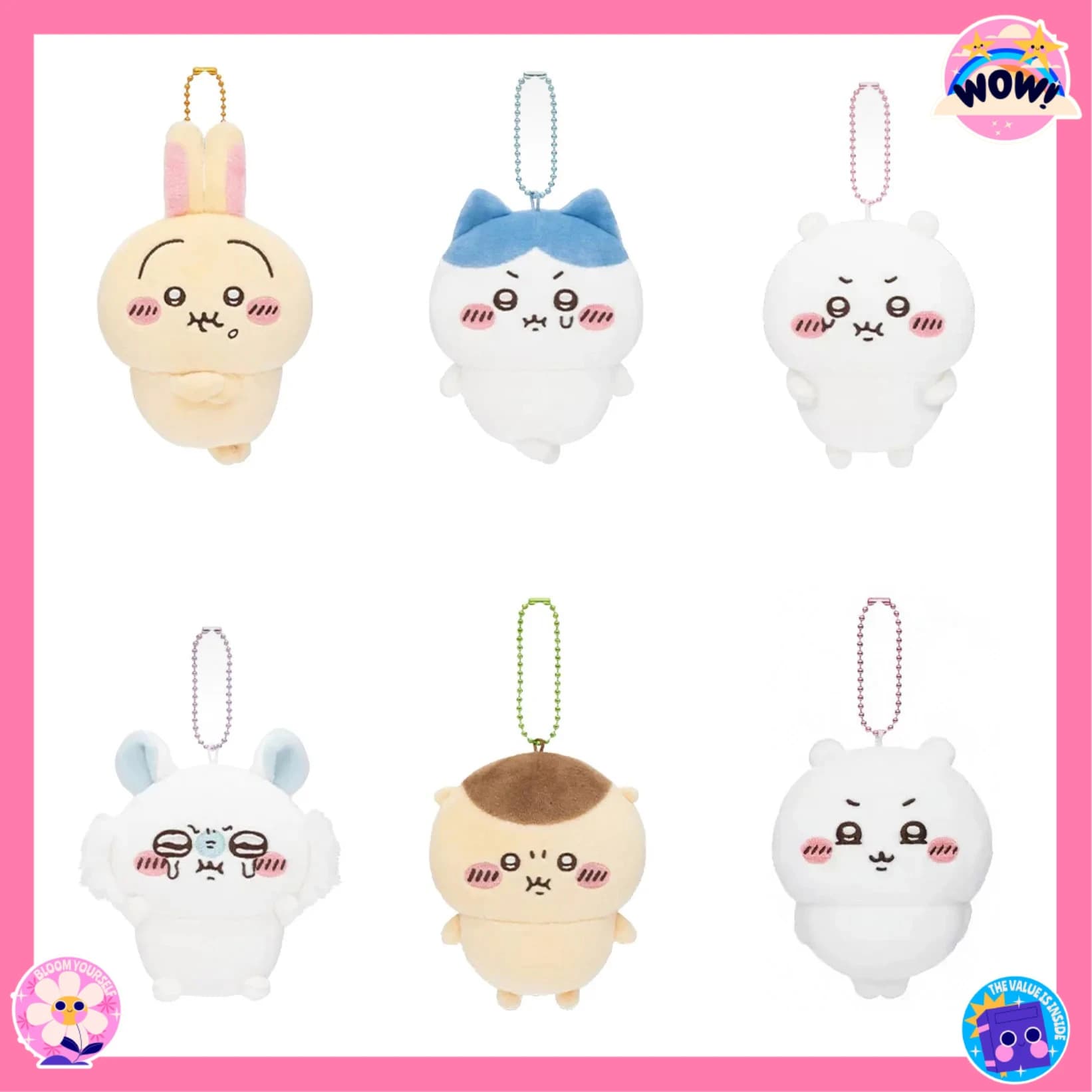 Offerta Speciale: Portachiavi in Peluche Kawaii Chikawas Hachiware Usagi Angry Pun Series, Morbido Ciondolo Giocattolo in Peluche a Forma di Cartone Animato per Borsa