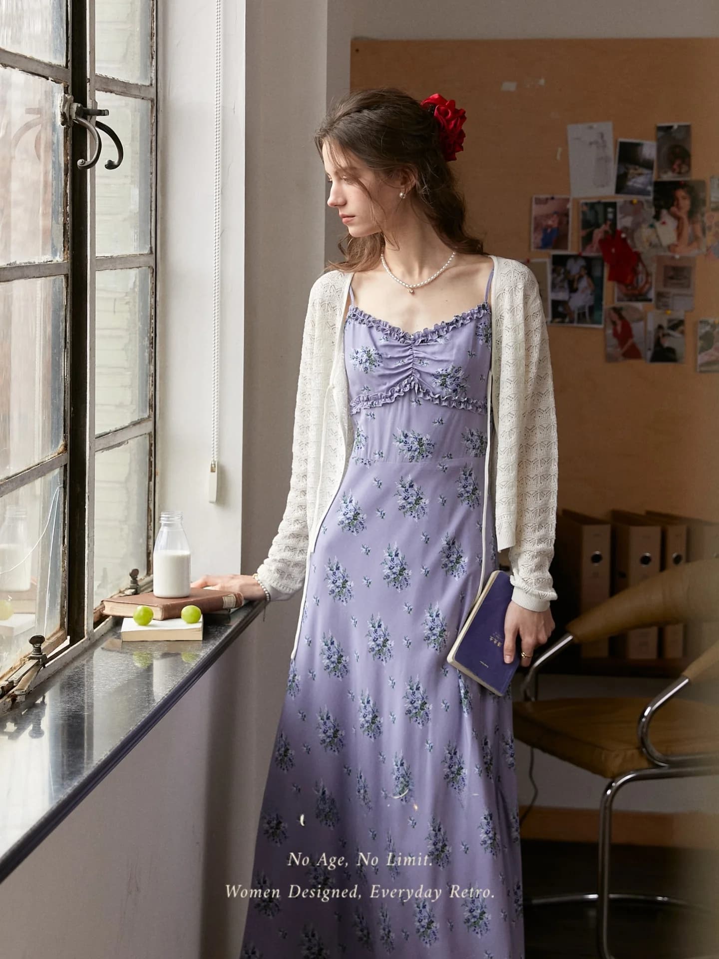 Abito Lungo Floreale in Cotone Liscio SimpleRetro da Donna, Stile Vintage con Cerniera in Vita, Gonna a Trapezio in Fibra L