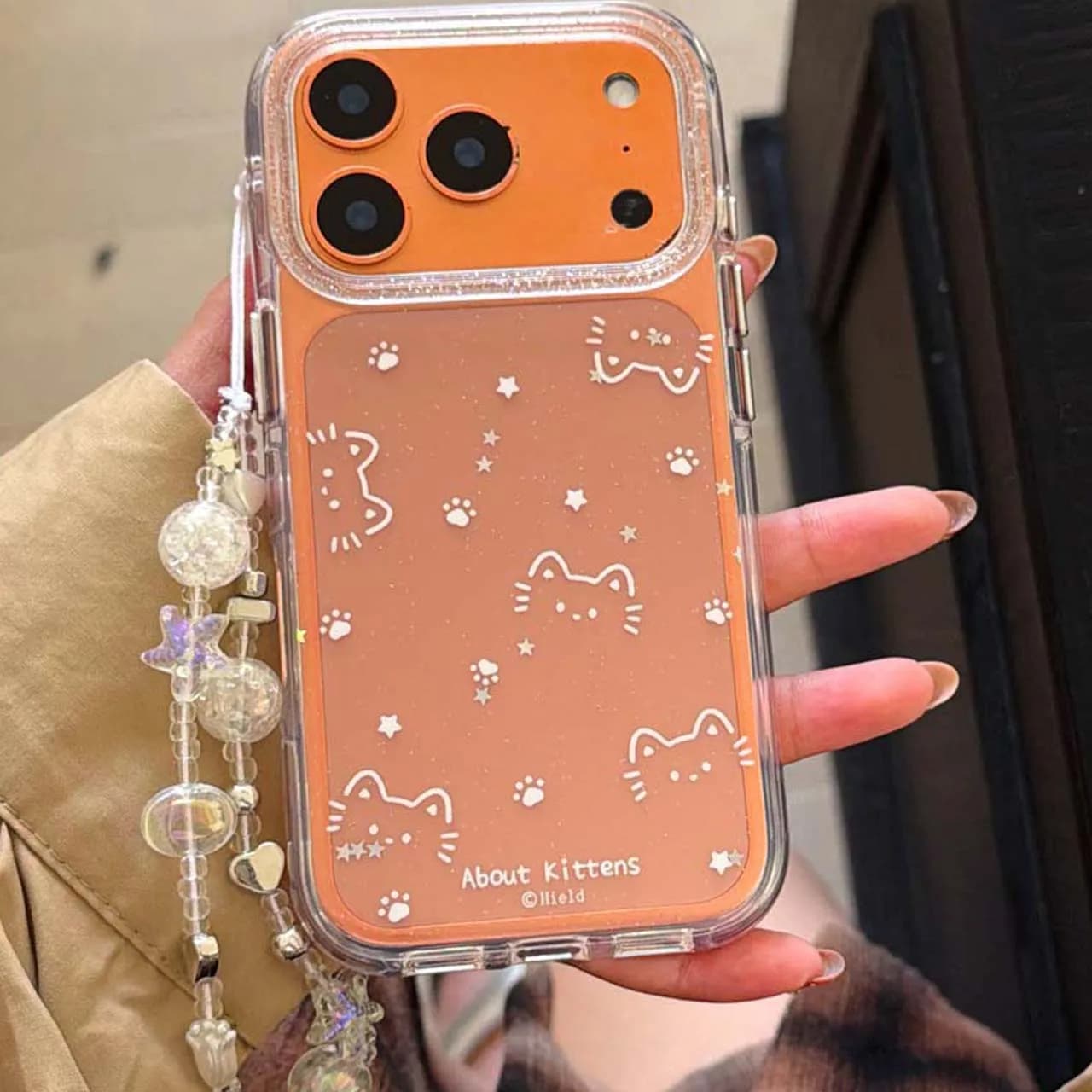Cute cat line stelle lucide zampa stampa ins imd cover posteriore per iphone 17 14 15 promax 13 16 pro max custodia per telefono bacelet capa