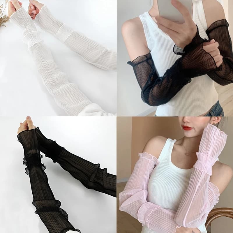 Women's Strapless Gloves, Summer Solar Protection, Net Lace Subtles, Anti-UV Breathable Sleeves for Guide