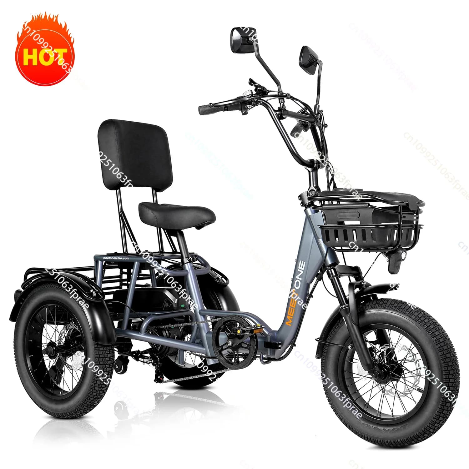 Prezzo diretto di fabbrica Triciclo elettrico per adulti E Trike 3 ruote Bicicletta elettrica Batteria a lunga durata Triciclo elettrico con cestelli