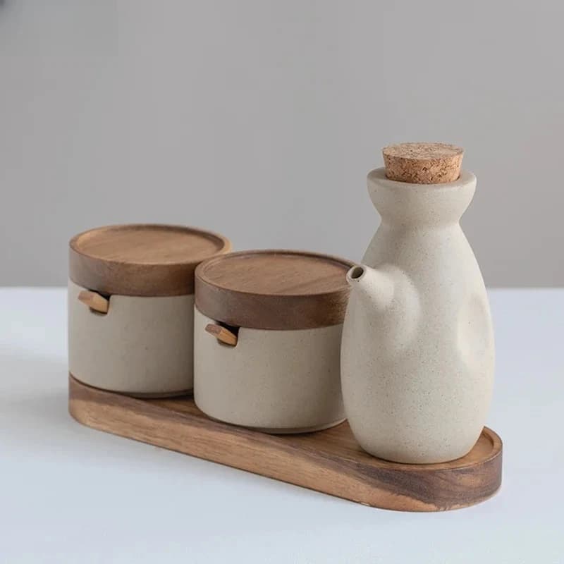 Barattolo di spezie da cucina giapponese combinato sale e pepe shaker set di pentole per olio barattolo di condimento in ceramica strumento di condimento in tinta unita per la casa