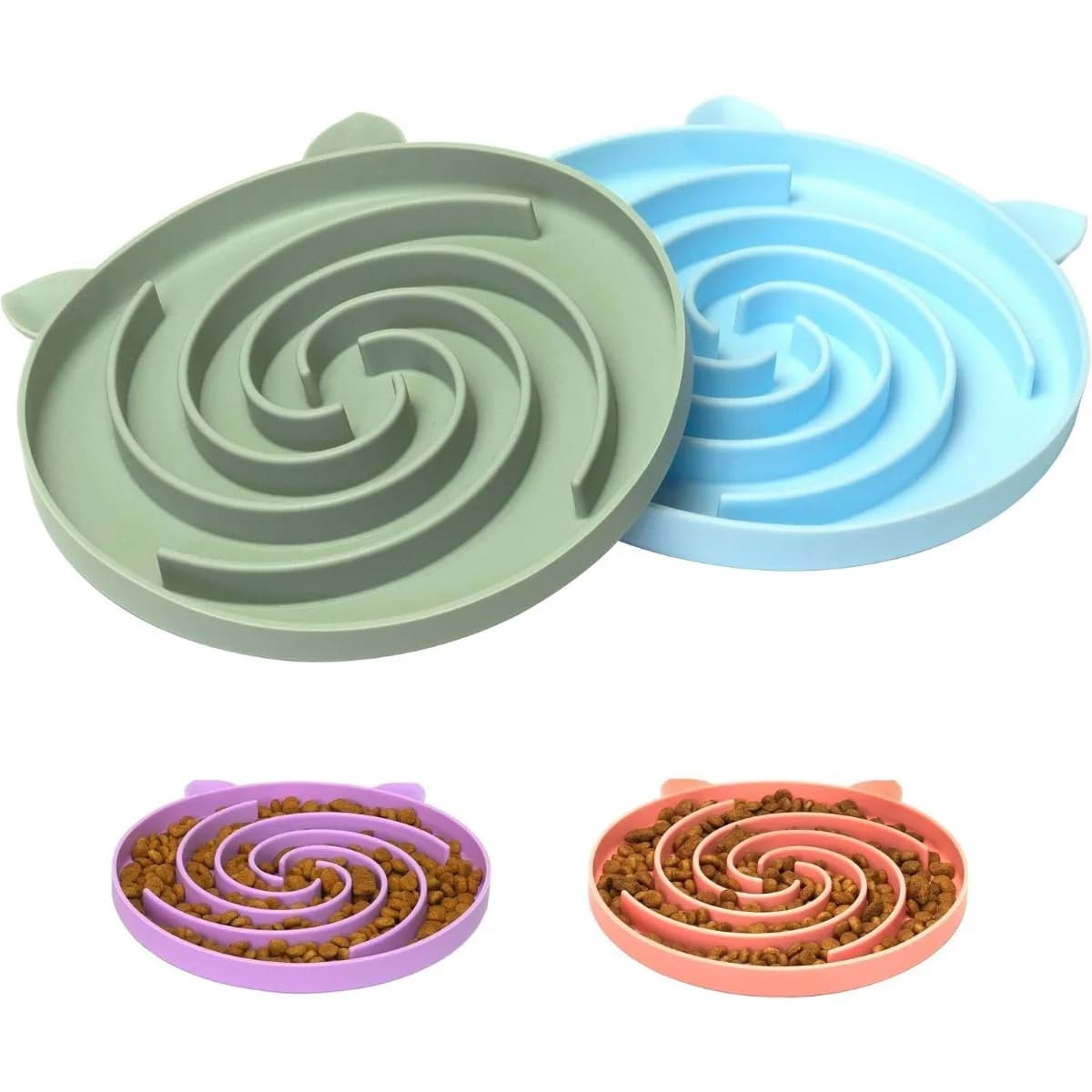 Silicone Slow Feeder Cat Bowl Anti Vomiting Whisker Friendly Pet Dish for Wet Dry Food Dishwasher Safe Non Slip Base