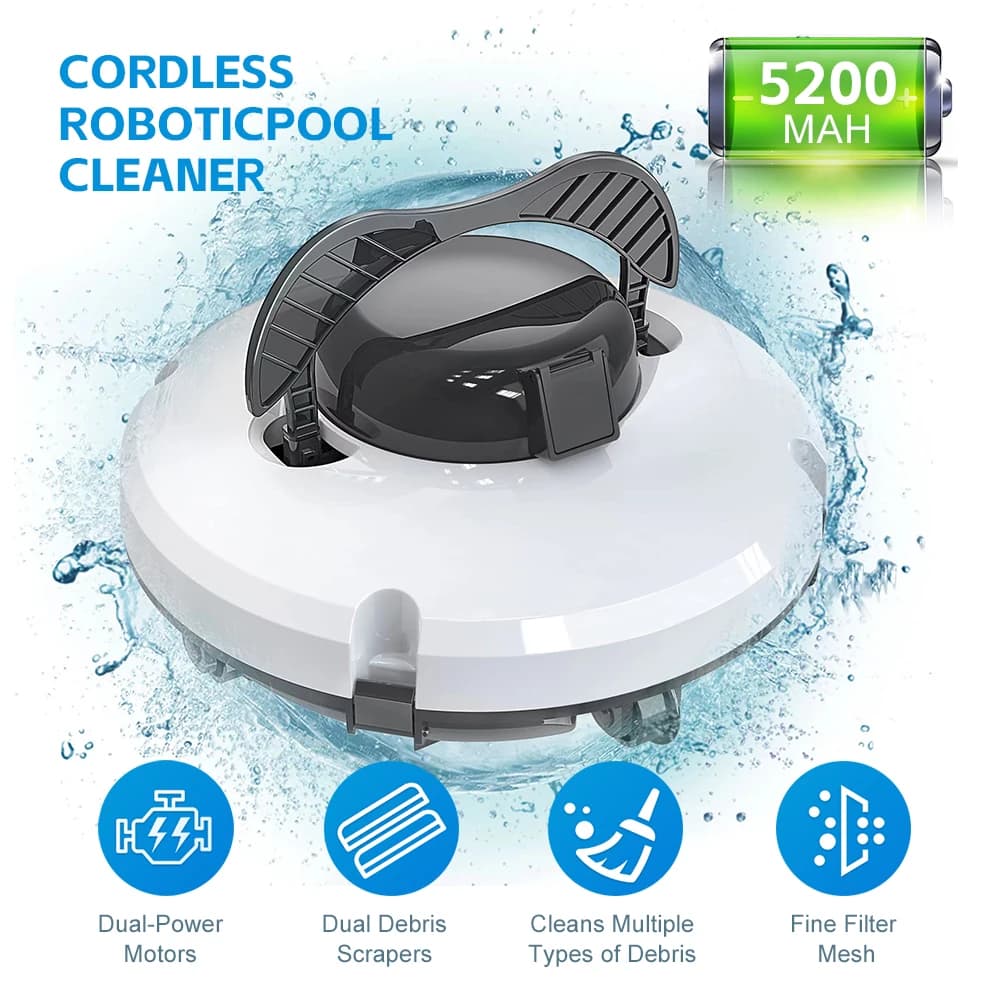 Robot Aspirapolvere Automatico per Piscina, Pulitore Intelligente per Fondo Piscina, Batteria da 5200mAh, Mini Macchina Senza Fili per Pulizia Fondo Piscina