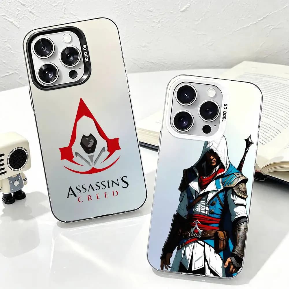 A-AssassinS G-Game Creed Phone Case For iPhone 17,16,15,14,13,12,11 Plus,Pro Max,XS,Grey Colorful Plated Inside Cover