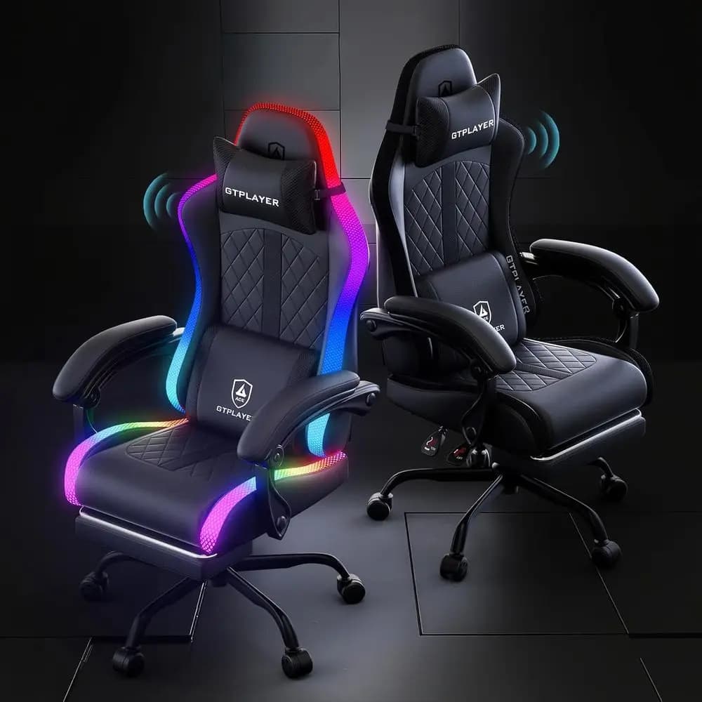 Sedia da Gaming Reclinabile con Schienale Alto, Altoparlanti, Luci LED e Poggiapiedi per Adulti