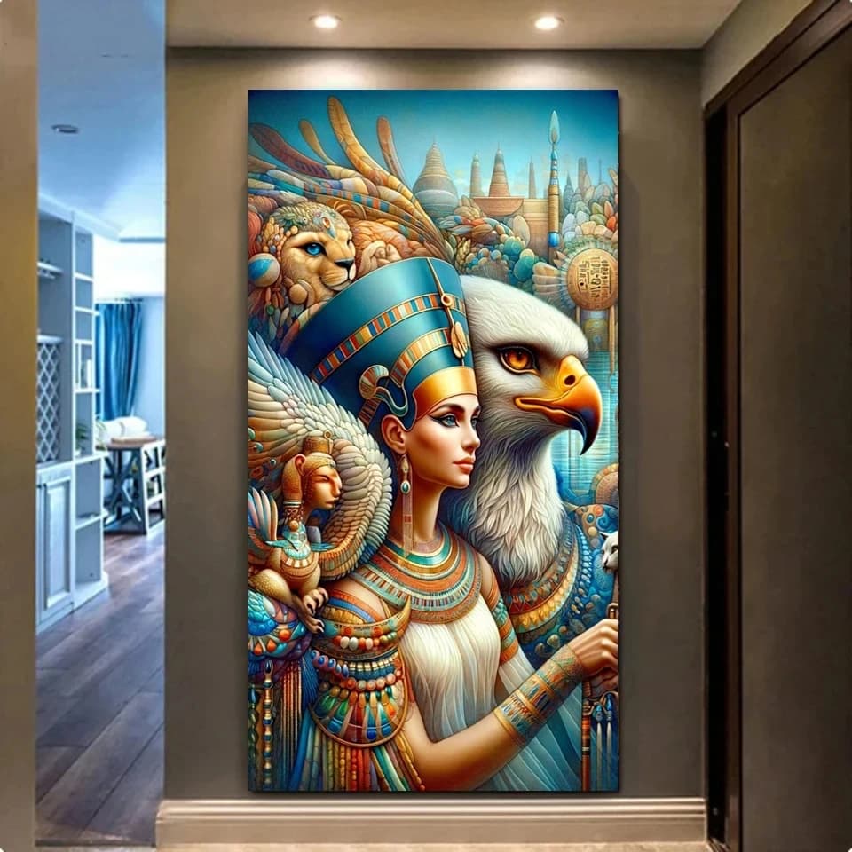 Large Fantasy Ancient Egyptian Queen Lion, Eagle Diy 5D Diamond Painting Full Rhinestones Picture Embroidery Portrait New