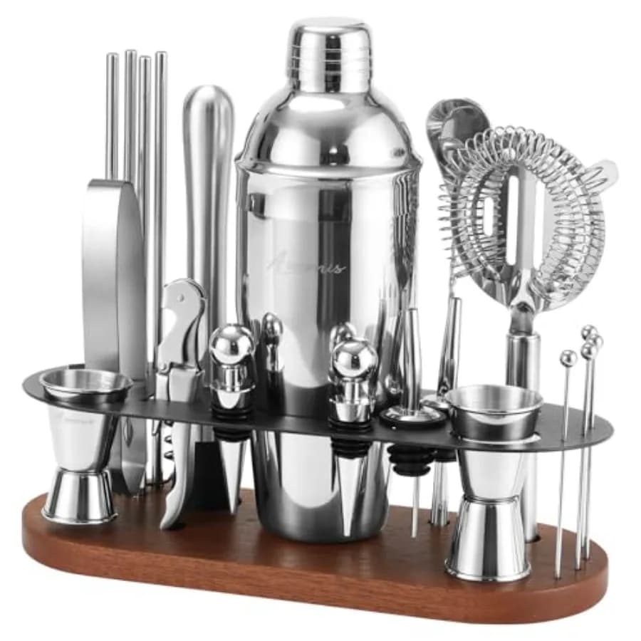 Set da Barman 23 Pezzi, Set Shaker per Cocktail con Supporto, Set Mixer per Bevande con Tutti gli Strumenti Essenziali da Bar: Shaker per Martini, Bar M