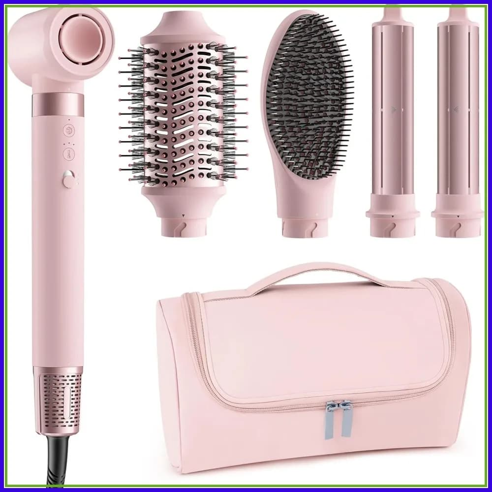 Styler ad Aria Calda 5-in-1 e Asciugacapelli con Arricciacapelli Automatici, Spazzola Volumizzante, Asciugatura Rapida, Anti-Crespo, Borsa da Viaggio Inclusa