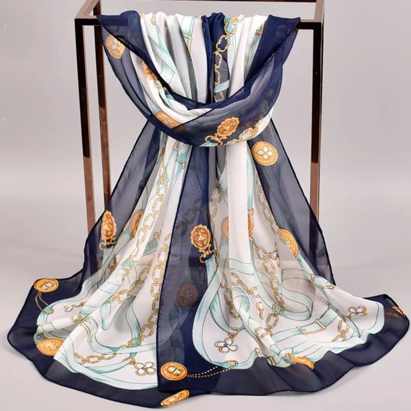 Long scarves printed in chiffon with bicolor chain new summer Yiwu women's scarves wholesale Cross-border Source