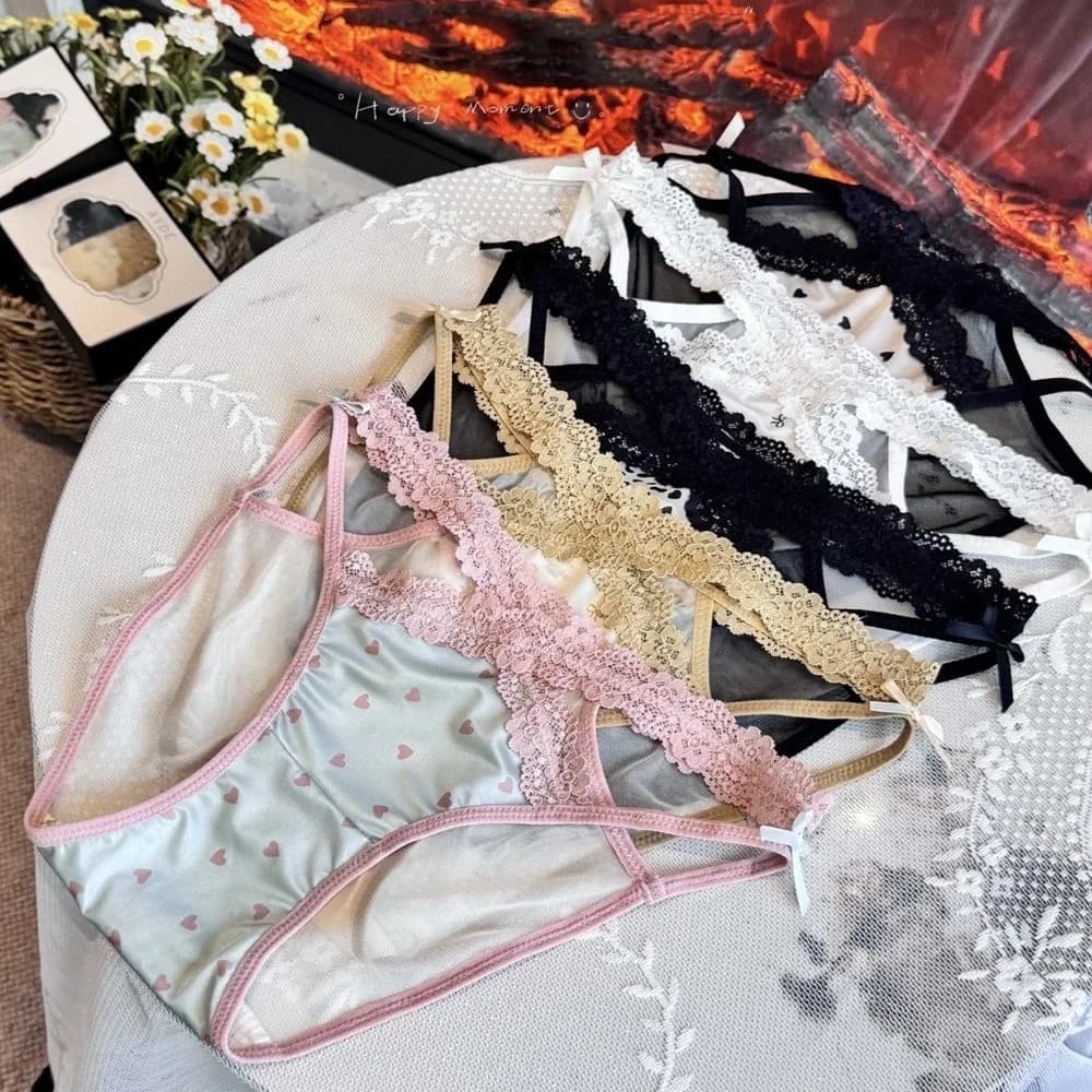 Fashion Low Waist Lace Briefs Hollow Mesh Women Underwear Cotton Crotch Transparent Bow Lace Panties Lady