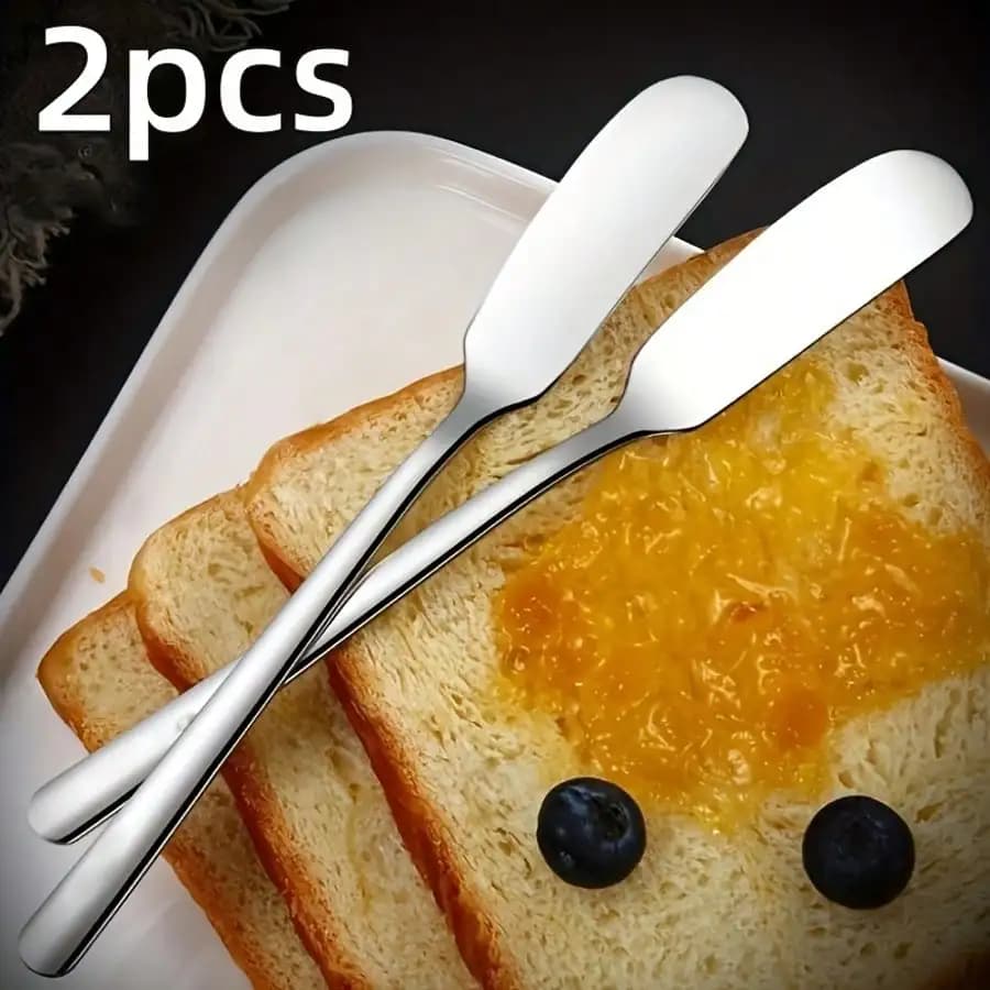 2 coltelli per burro a testa tonda in acciaio inossidabile - Design con bordo arrotondato per una spalmatura sicura, marmellata, formaggio e sandwich da dessert - Utensili da cucina durevoli e portatili per uso domestico ed esterno, aspetto elegante