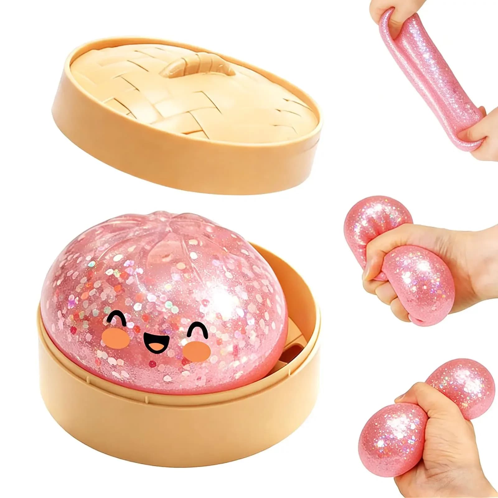 Dumpling Squishes Antistress, Giocattoli Sensoriali Fidget, Simulazione Cibo, Squishies a Forma di Panino con Vapore, Palline di Pasta Spremibili, Regali