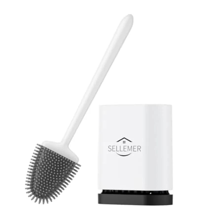 Toilet Brush and Holder Set - Flexible Toilet Bowl Brush Head with Silicone Bristles, Compact Size for Storage and Organization