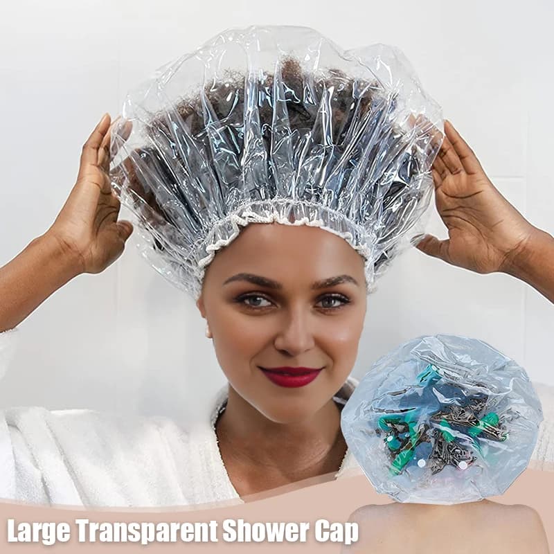 Oversize waterproof shower head for long hair and braids Reusable thick transparent bath head for women and men, spa treatment