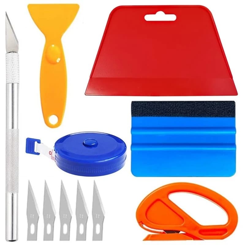 PTST Wallpaper Smoothing Tool Kit Vinyl Cutter Craft Knife With 5 Blades Measuring Tape For Window Tint- Hard Soft Squeegee