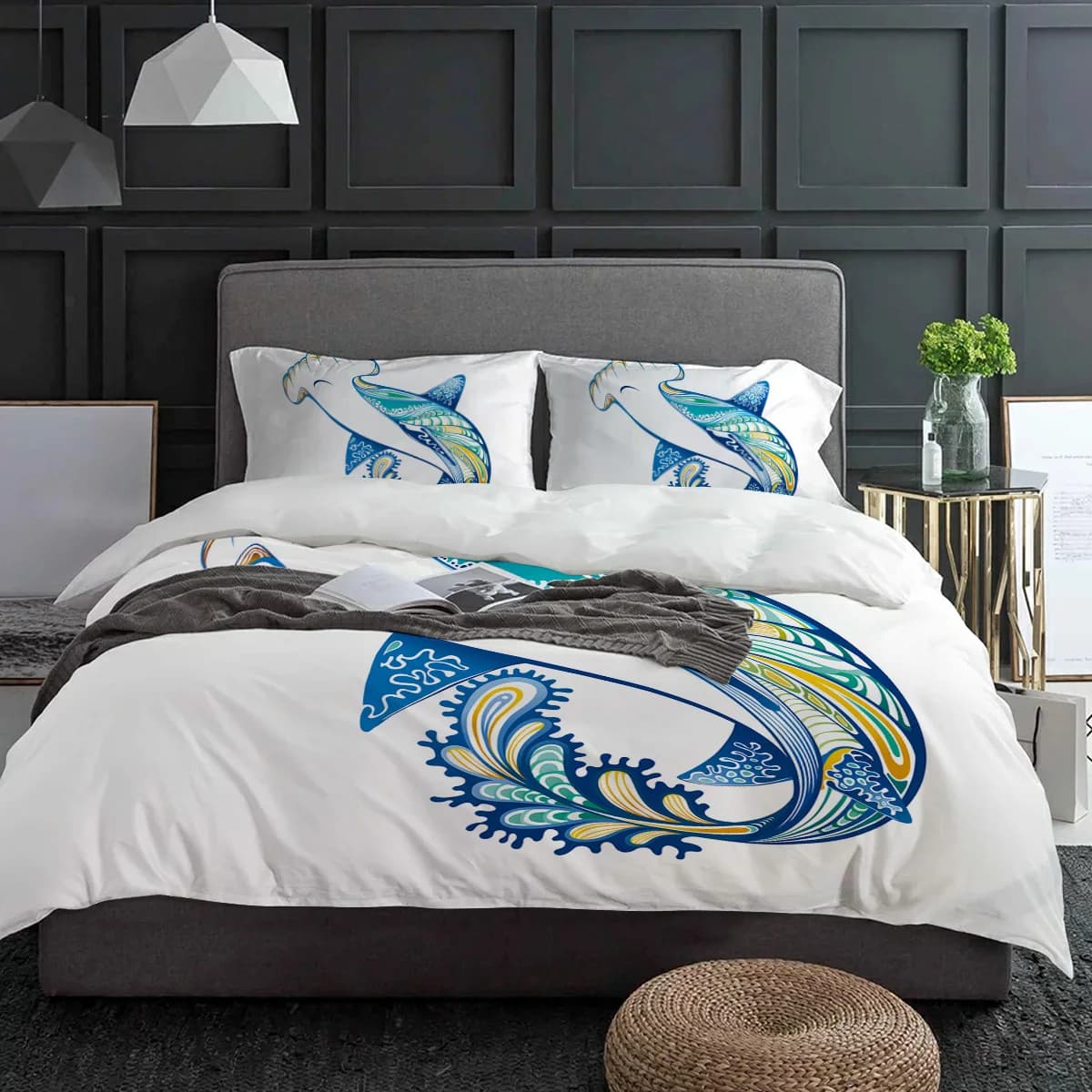 Set biancheria da letto balena blu 3 pezzi Copripiumino per ragazzi e ragazze Federa Copripiumino per bambini per adulti Set letto matrimoniale Tessili per la casa