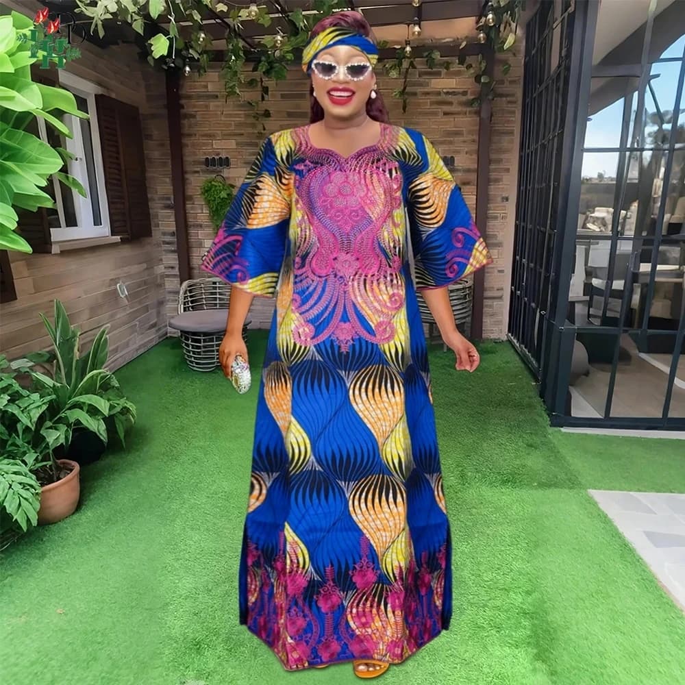 H&D New African Clothes for Women Traditional Embroidery Bazin Wedding Party Dress Ankara Robes Trads Wear African Dresses