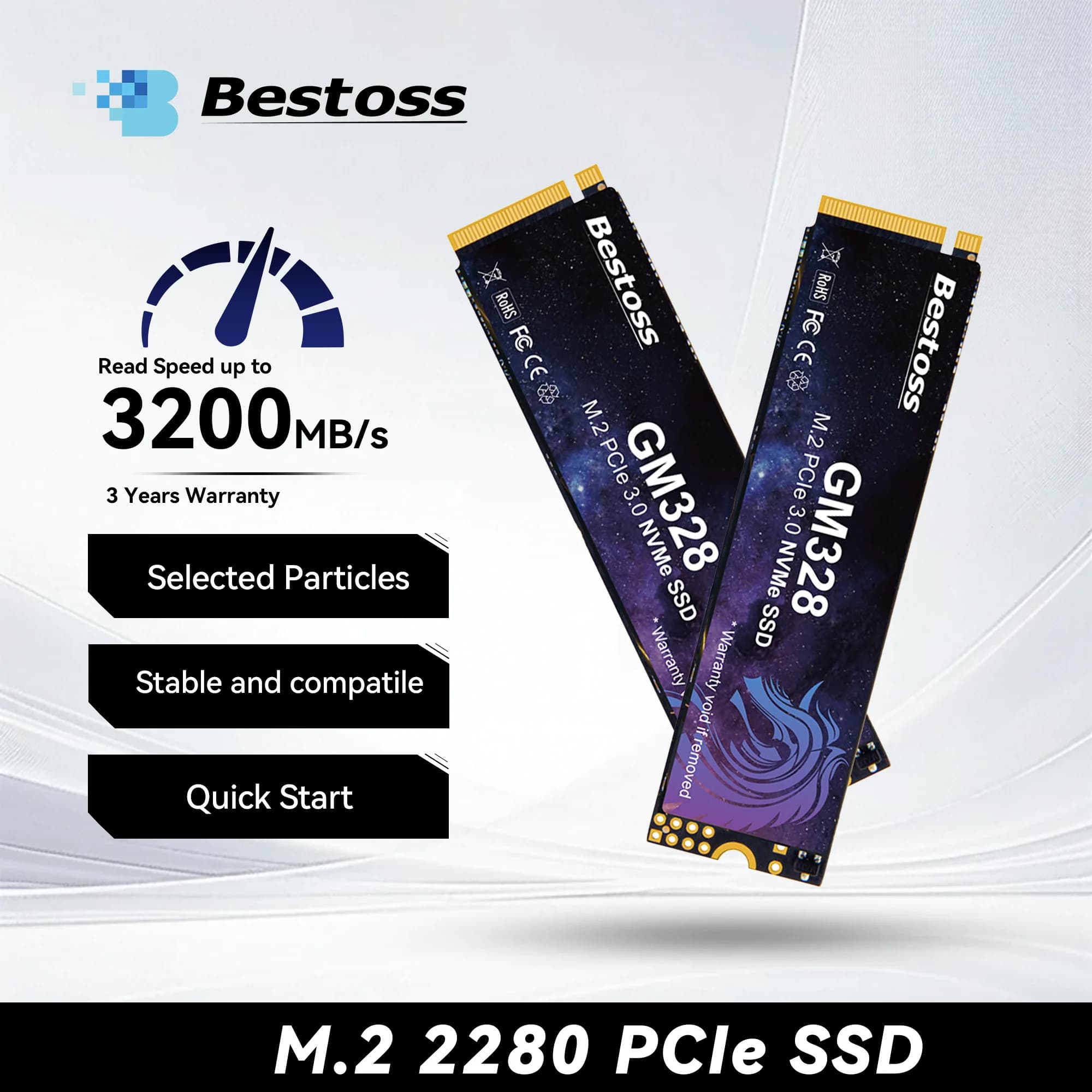 SSD NVMe PCIe 3.0 Bestoss M.2 2280 da 128GB, 256GB, 512GB, 1TB, 2TB, Unità a Stato Solido Interna per Laptop, Desktop e PC Gaming