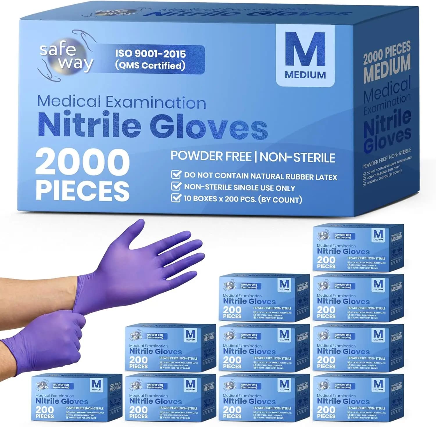 2000 Pezzi Guanti Monouso in Nitrile 4 Mil - Senza Polvere, Senza Lattice, Punta delle Dita Testurizzata, Multiuso