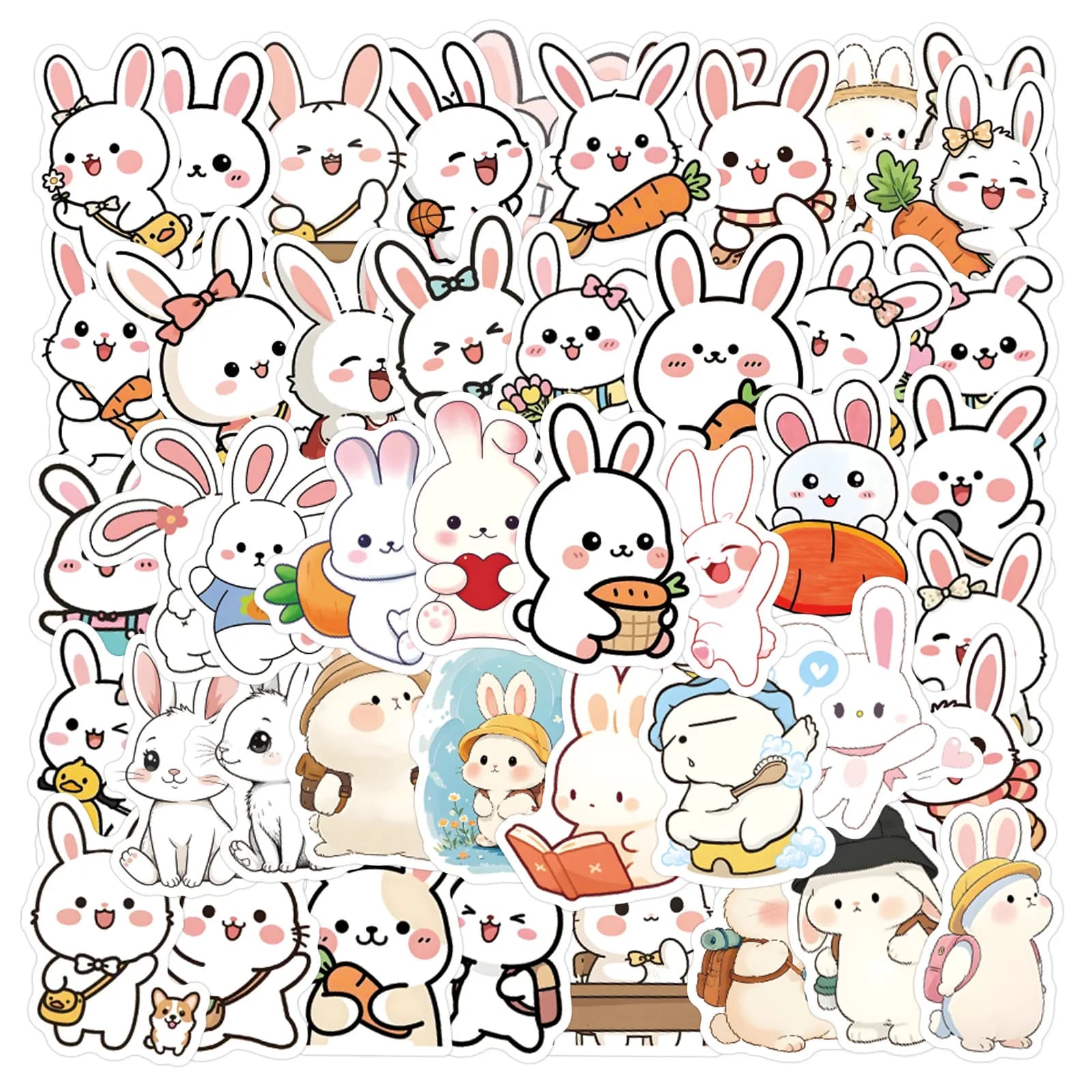 60 pezzi adesivi simpatico cartone animato coniglio adesivi Kawaii BunnyDIY scrapbooking telefono bagagli skateboard decalcomanie impermeabili in vinile