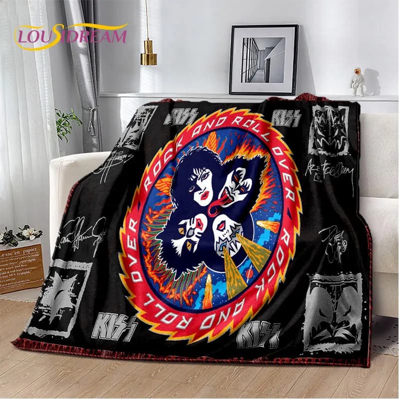 KISS Rock Band Retor coperta di peluche, coperta di flanella coperta per soggiorno camera da letto divano letto Picnic escursionismo tempo libero pisolino