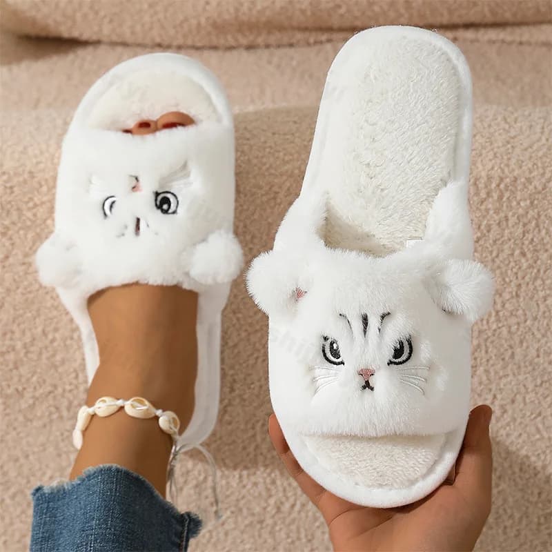 Pantofole da casa da donna e da uomo Simpatico gatto Coppia Pantofole da interno alla moda Caldo peluche Morbido Comfort Pantofole casual Scarpe da casa da pavimento in pelliccia