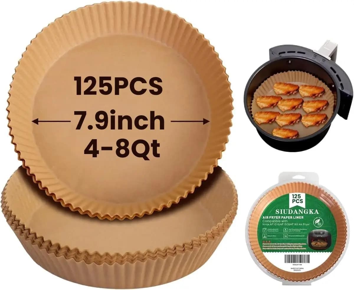 125 Pezzi di Fogli di Carta Antiaderente Monouso per Friggitrice ad Aria, Compatibili con la Maggior Parte dei Modelli 4-8QT