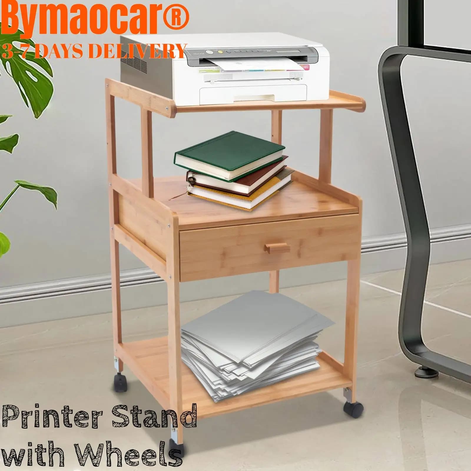Supporto per stampante Tavolo con ruote per posizionare scanner, macchine fax, libri, documenti, piante in vaso, cosmetici, carta, cucitrici