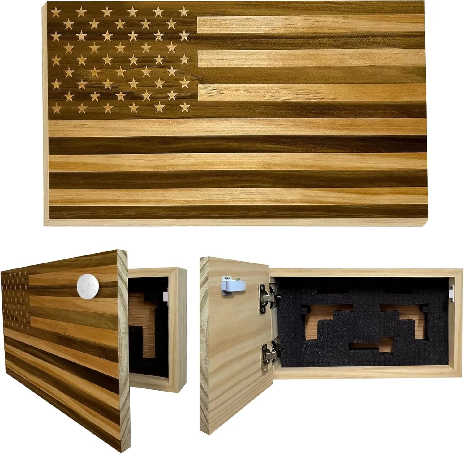 Cassaforte Nascosta per Armi con Bandiera Americana e Chiusura Magnetica - Mensola a Scomparsa per Accesso Rapido e Conservazione Sicura delle Armi da Fuoco, Realizzata Artigianalmente negli USA