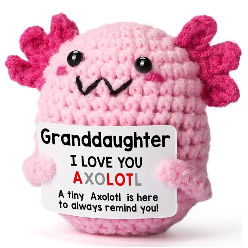 Simpatico Pupazzo Axolotl all'Uncinetto per Supporto Emotivo, Ornamento da Scrivania, Divertente Bambola a Forma di Cuore Lavorata a Mano, Decorazione per Casa e Stanza