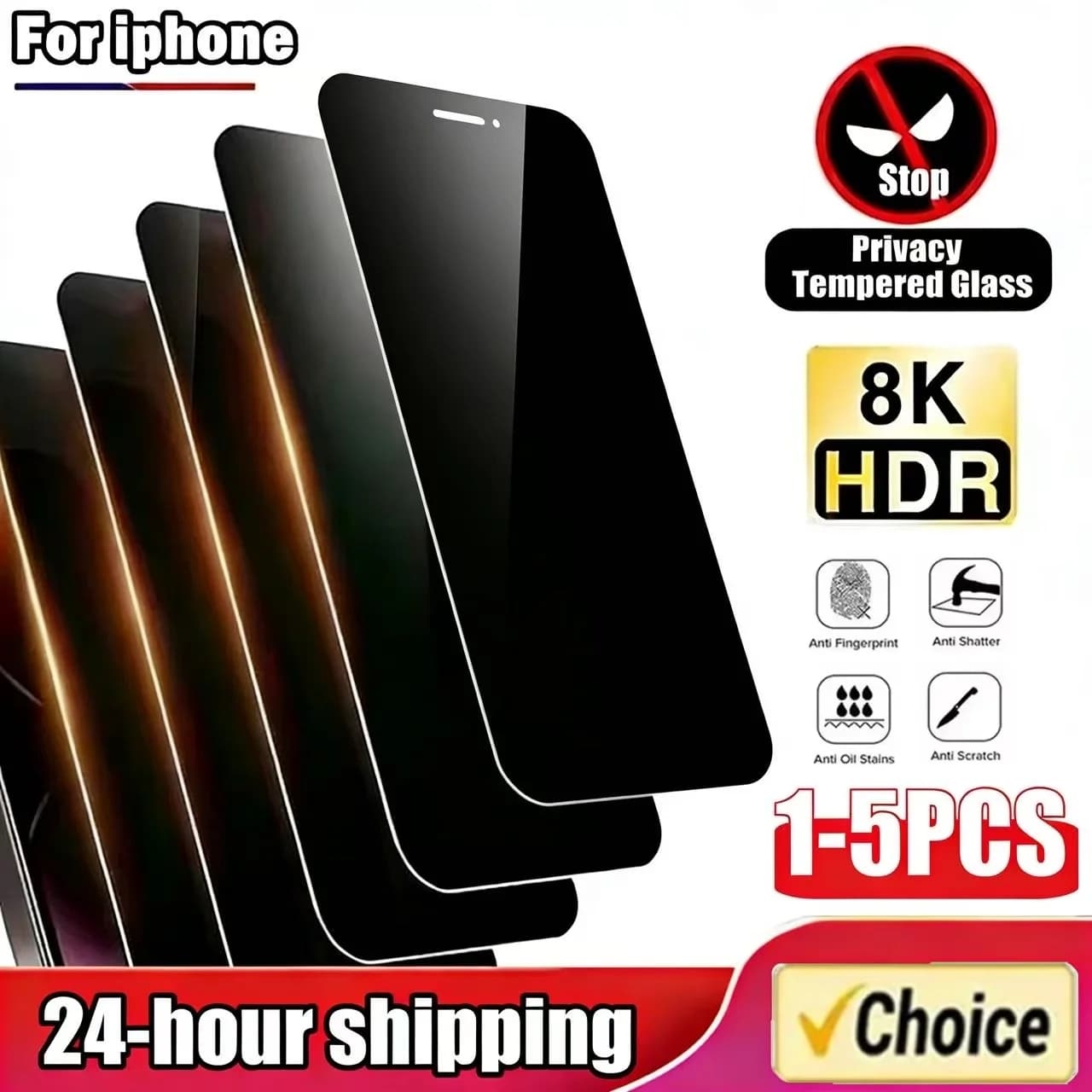 1-5 Pezzi Vetro Anti-spia per iPhone 15 14 13 12 11 16 Pro Max Protezione Schermo Privacy a Copertura Totale per iPhone 17 13 14 X Xs