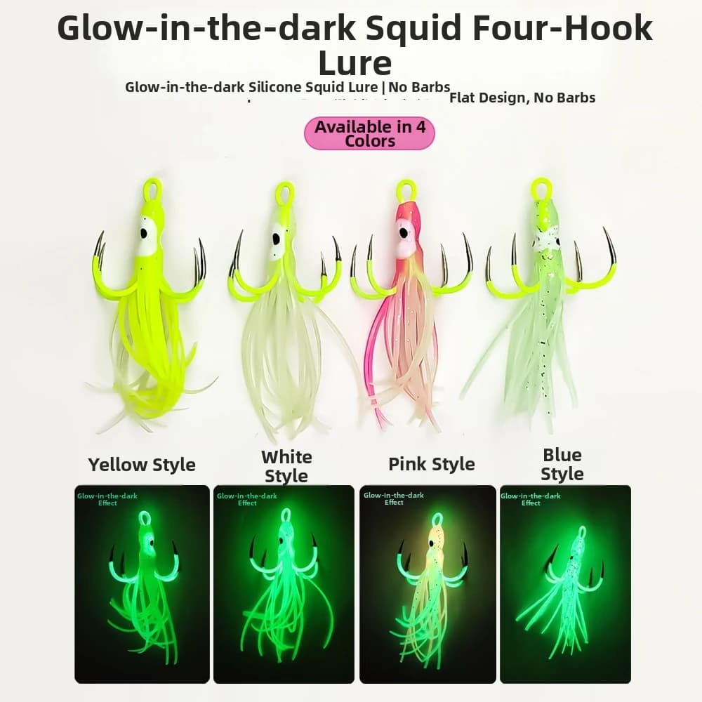 5pcs 5 Pcs Lot Fishing Hook Set Four Hooks Night Light Octopus Jig Hooks Claw Hooks Anchor Shape Treble Fishing Hooks Fishing