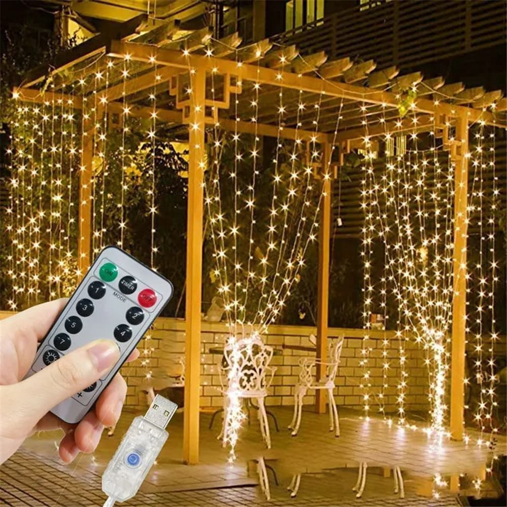 Luci a LED USB a tenda con 8 modalità, luci natalizie per matrimoni, Capodanno, decorazioni per camera da letto e casa