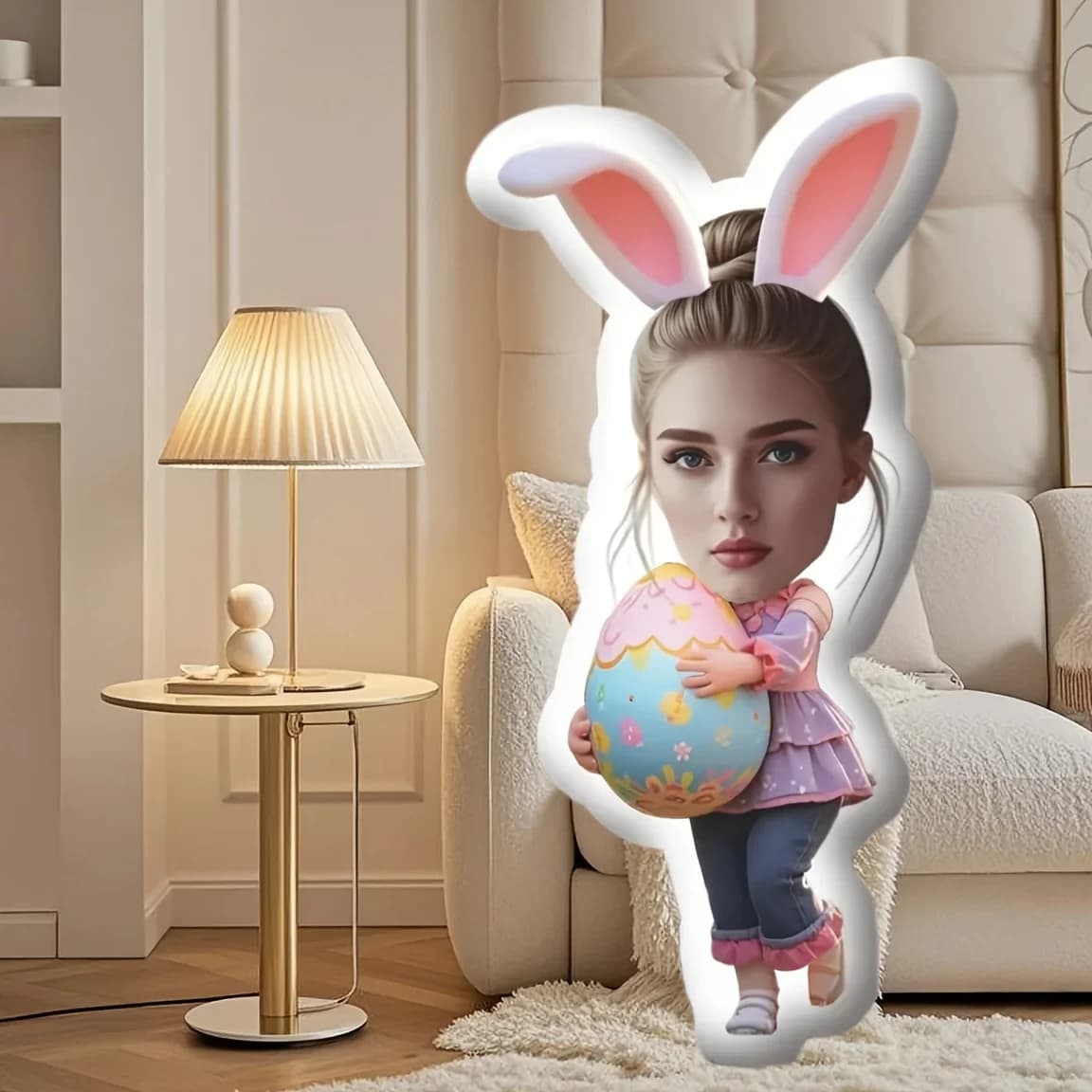 Customized Easter egg and rabbit personalized mini plush pillows, customized face cartoon pattern pillows, image customization