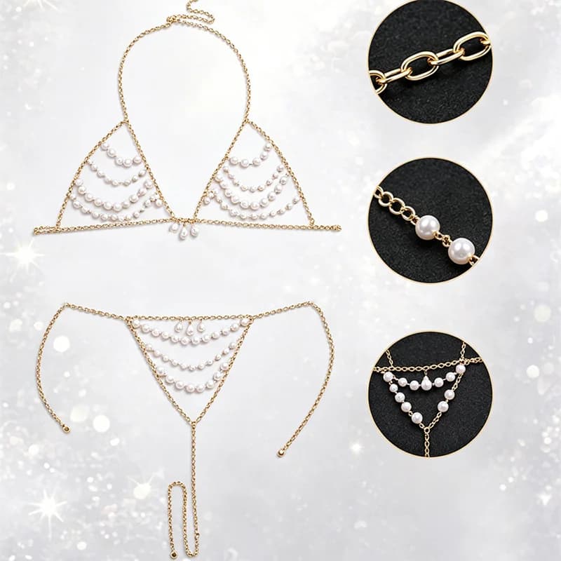 Multi Layer Pearl Body Chain Beach Bead Decor Body Chain Sexy Swimsuit Bikini Waist Chain Integrated Body Chain Accessories