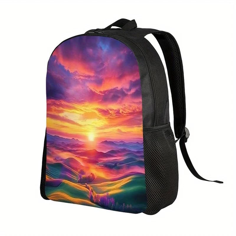 Sunset coloured backpack, 2D flat print - Heavy duty casual backpack with adjustable shoulder straps and zip closure