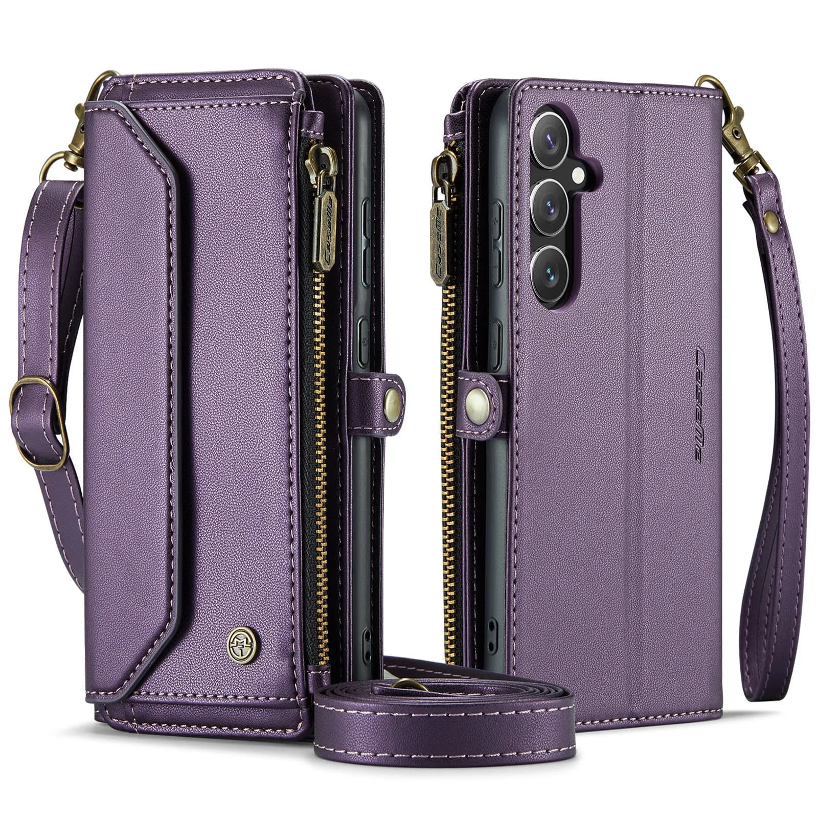 Suitable for Samsung S25PLUS card chain wallet artificial leather case S26FE wrist strap luxury phone case Galaxy S24 shockproof