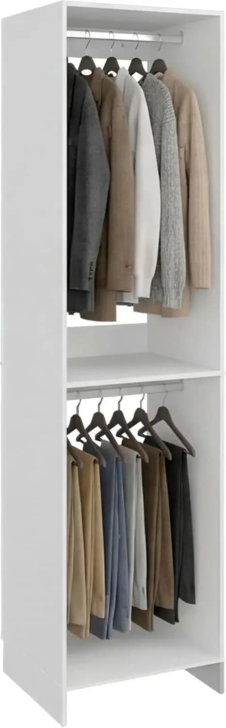 Freestanding Wardrobe Closet, 84" Tall White Closet Organizer with 2 Hanging Bars & 2 Shelves, Engineered Wood Closet Storage Or