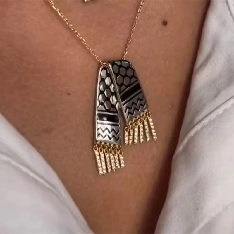 1 pz in acciaio inox sciarpa forma ciondolo medio oriente palestina Hijab sciarpa striscia strass nappa collana gioielli regalo
