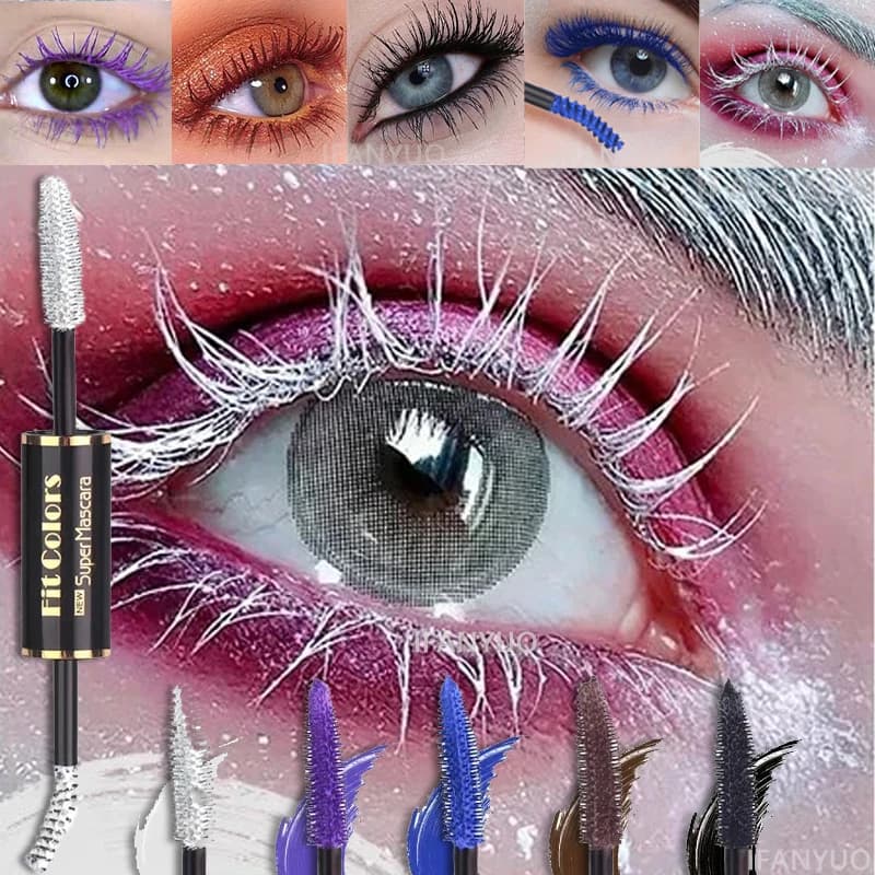 Mascara a Doppia Testina Colorato, Impermeabile, ad Asciugatura Rapida, per Ciglia Spesse e Incurvate, Extension Ciglia, Blu, Viola, Bianco