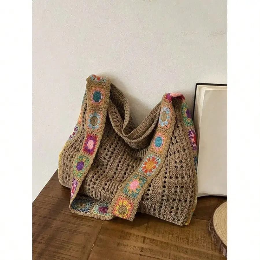 Minimalist Knitted Shoulder Bag, Bohemian Crochet Handbag, Vintage Women Casual Underarm Crossbody Bag, Fashion Mesh Crochet Shoulder Bag