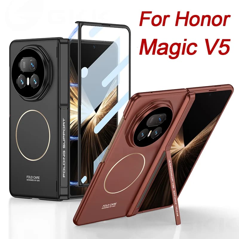 Custodia Protettiva Magnetica con Cerniera per Honor Magic V5, Cover Opaca in Plastica con Protezione Schermo Frontale in Vetro Integrata per Honor Magic V5