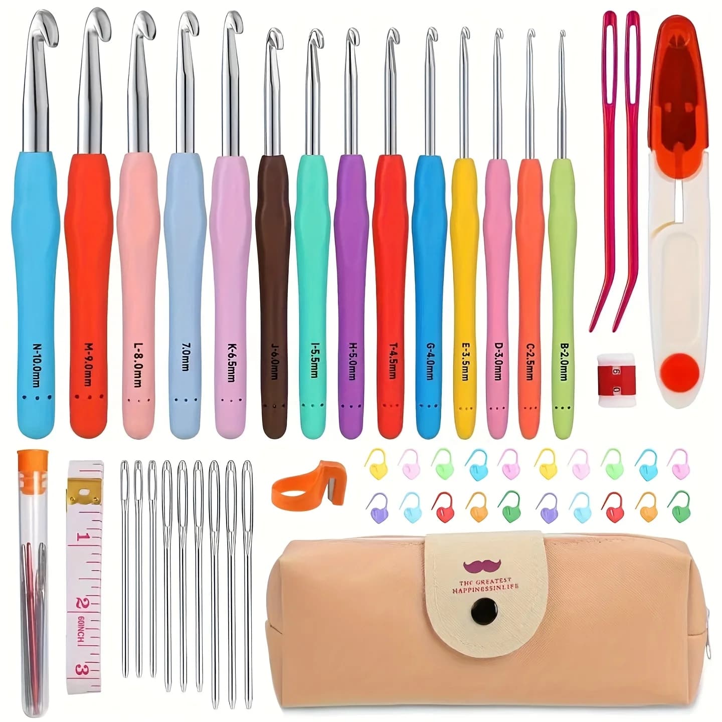 Set di 50 uncinetti, 14 diverse misure, con impugnatura ergonomica grande, perfetti per principianti, inclusi ferri da maglia