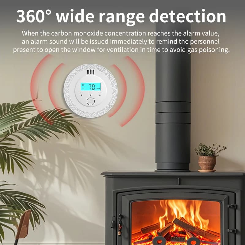 Rilevatore di monossido di carbonio con display LCD - Allarme CO a batteria per sistemi di sicurezza domestica