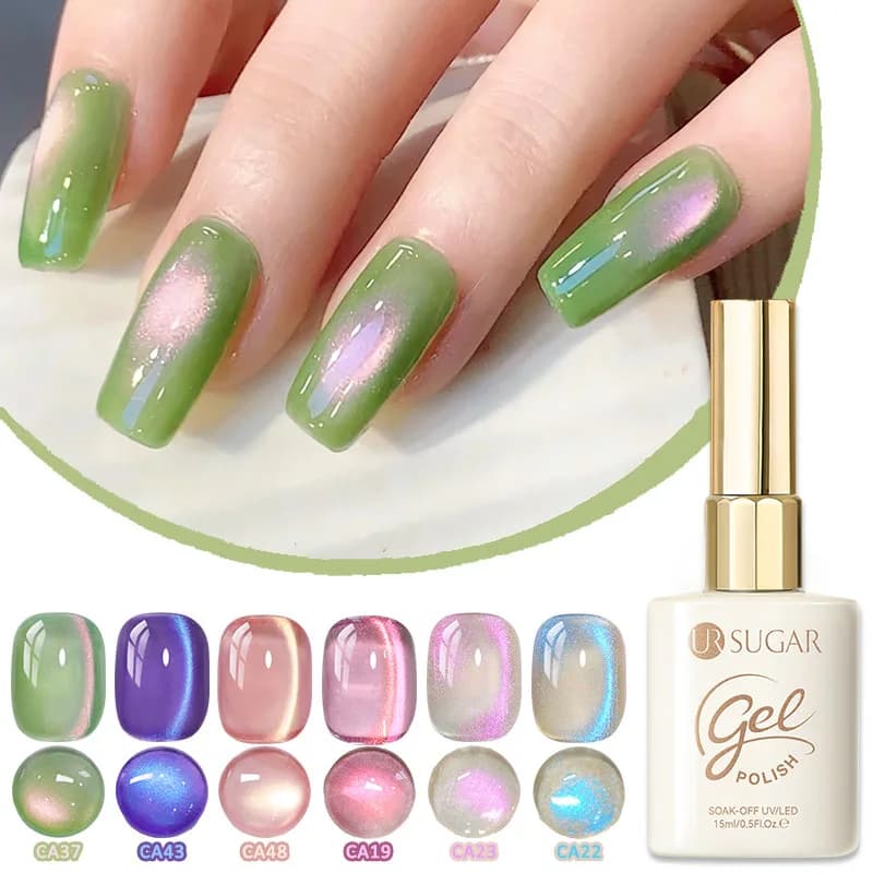 UR SUGAR 15ml Smalto Semipermanente Magnetico Verde Rosa Effetto Occhio di Gatto Gel Polish Cristallo per Unghie Manicure
