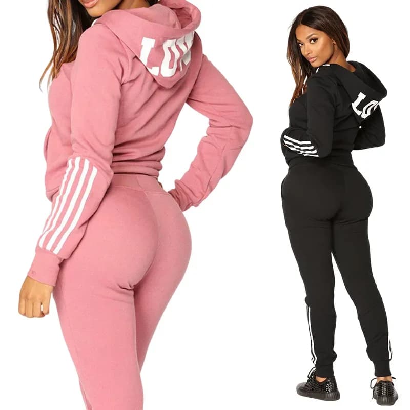 Autunno Nuovo Stile Donna Tuta Cerniera Felpe con cappuccio Pantaloni sportivi Urbano Moda casual Abbigliamento sportivo Set da 2 pezzi Donna Sexy Jogger Outfit