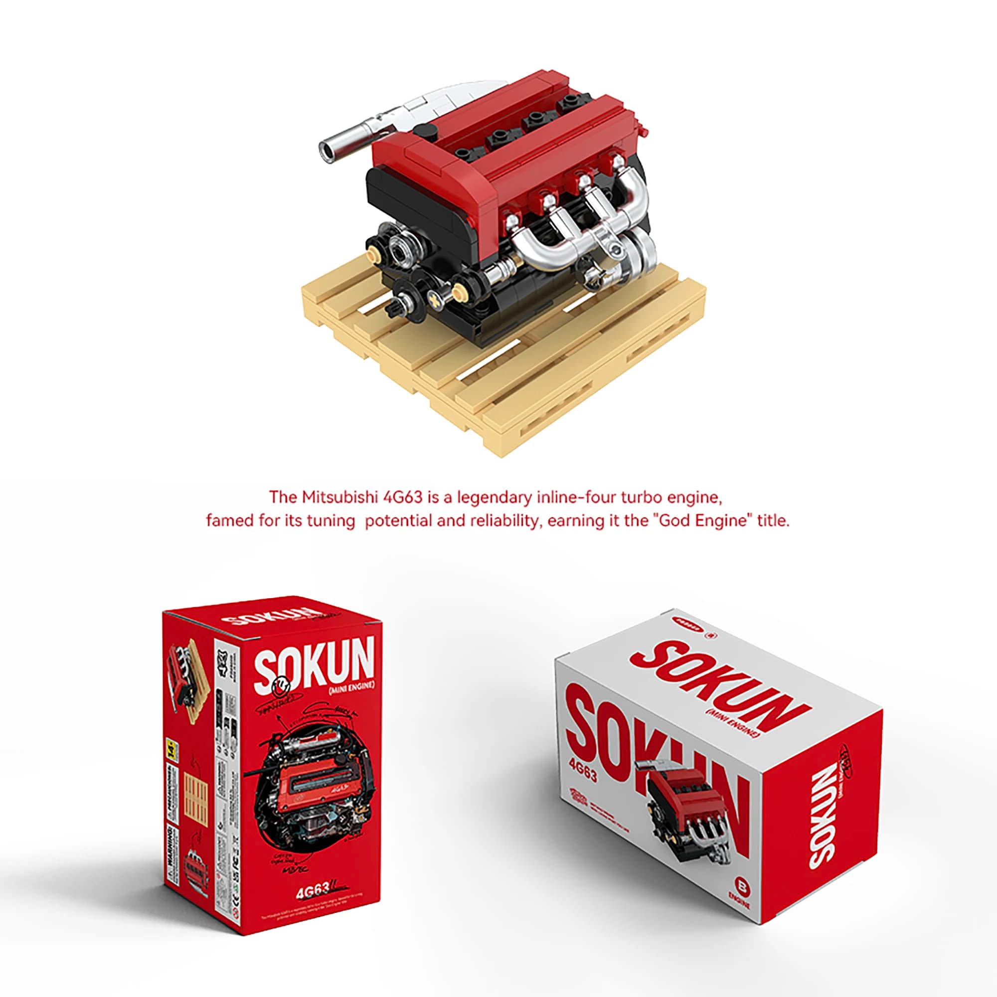 Set di Costruzioni Motore 4G63 da 216 Pezzi PB8869B, Modellino Tecnico SOKUN di Motore Auto JDM, Mattoncini Ornamentali per Adulti
